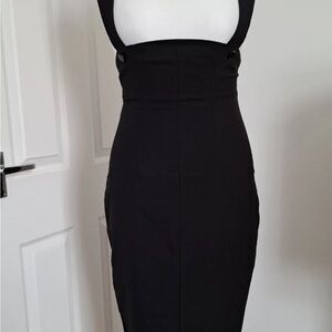 NWOT Bettie Page Tatyana Black Pencil Skirt Jumper Pinafore Suspenders wiggle S